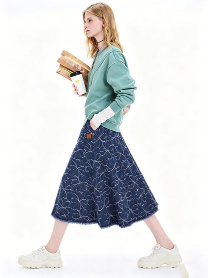 AYANAS Denim A-line knee-length skirt for women
