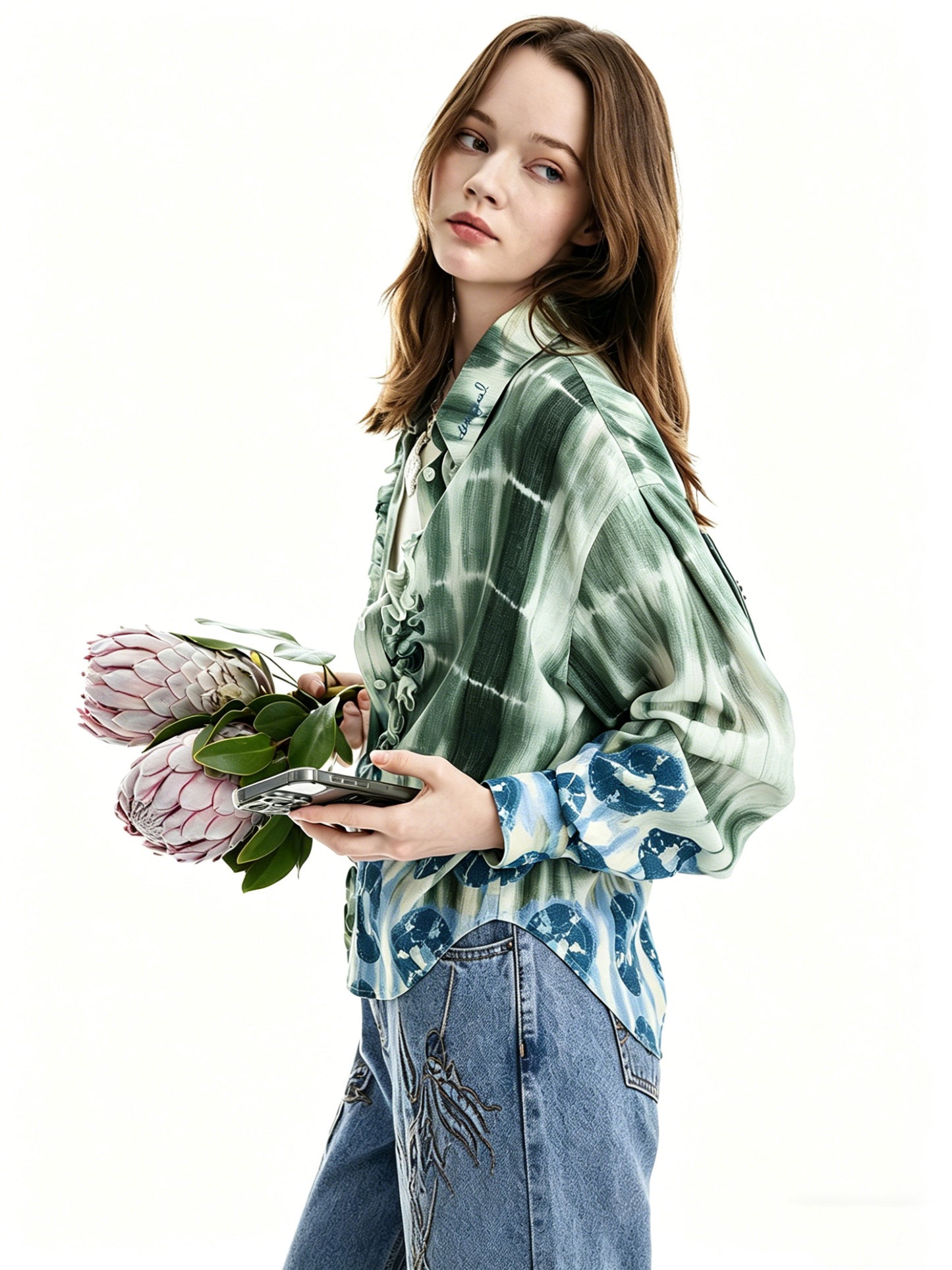 AYANAS Teal Tie-Dye Printed Women's Shirt Set