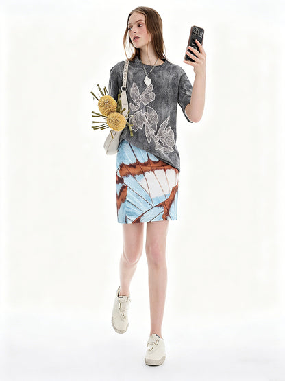 AYANAS T-shirt with black mottled lace print