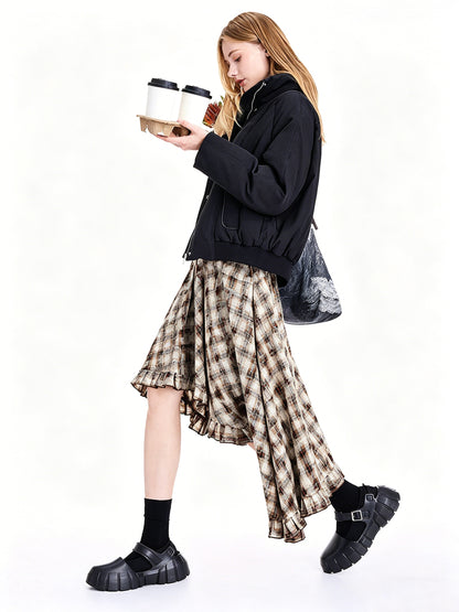 AYANAS Double-layered grey skirt with pleated lace trim