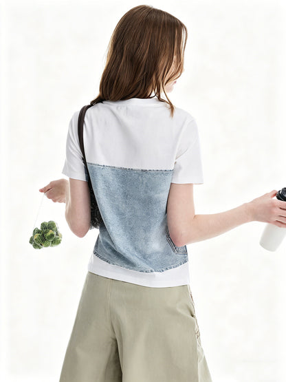 AYANAS Short-Sleeve T-Shirt with Denim Print