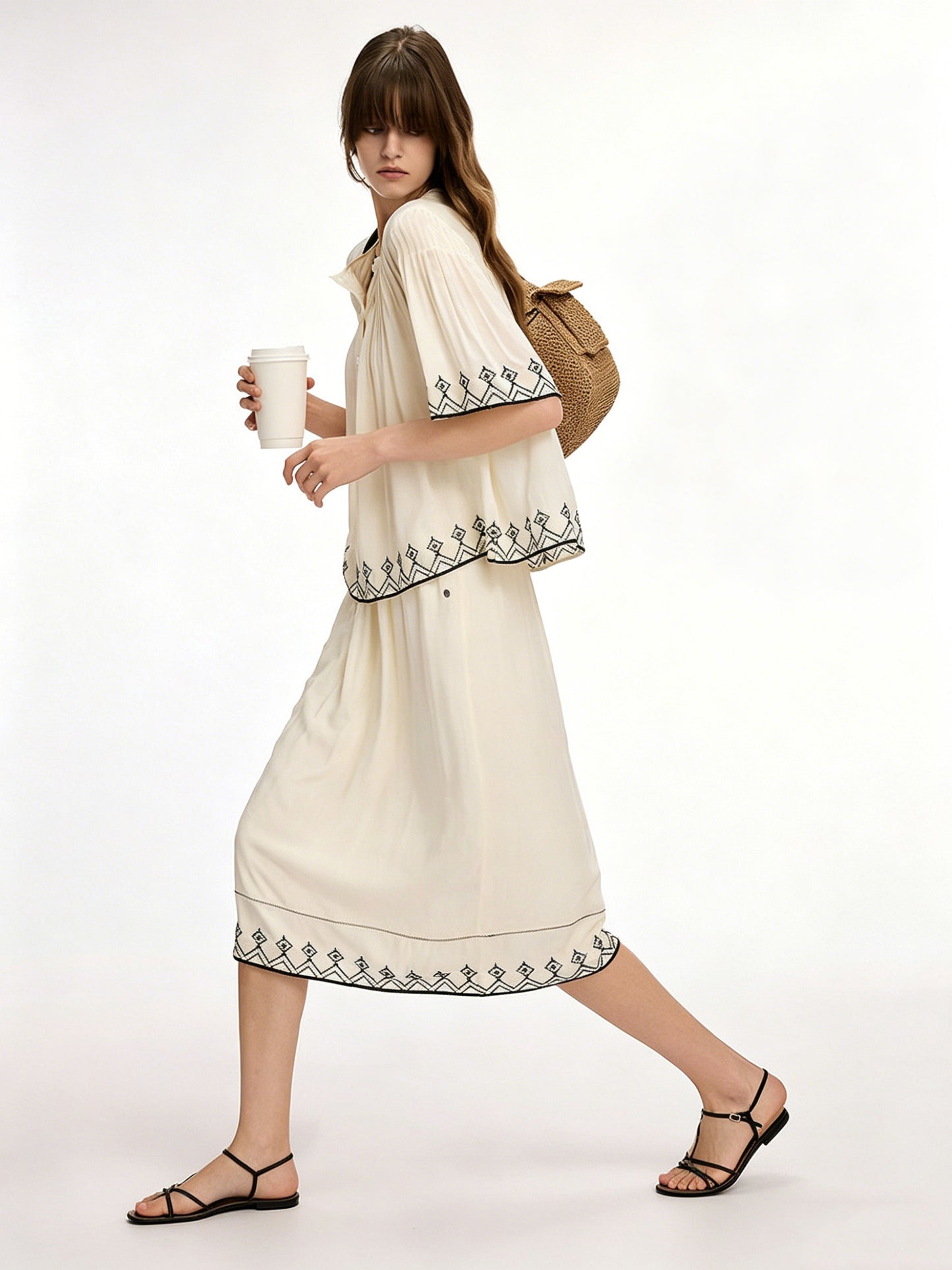 AYANAS French-inspired embroidered midi skirt