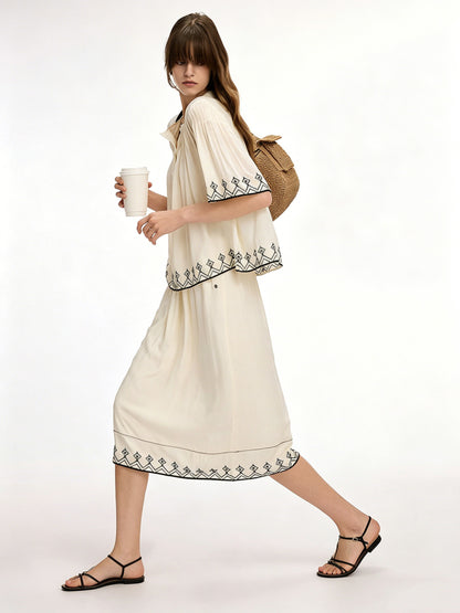 AYANAS French-inspired embroidered midi skirt