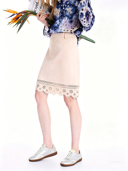 AYANAS Faux suede laser-cut A-line mini skirt