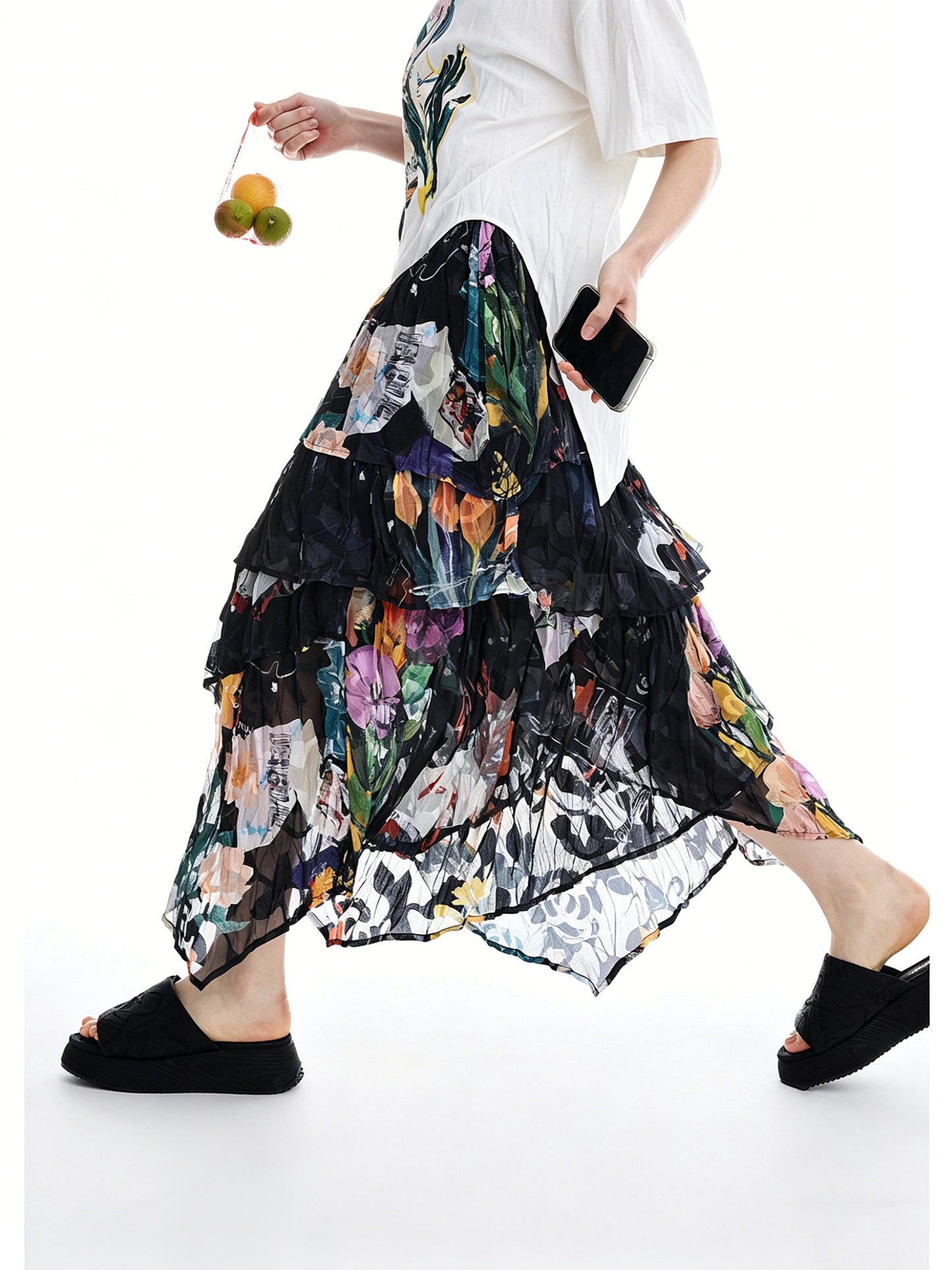 AYANAS Women’s floral print gathered elasticated waist skirt