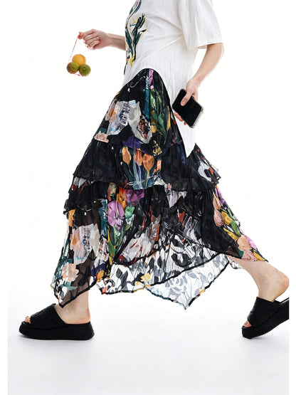 AYANAS Women’s floral print gathered elasticated waist skirt