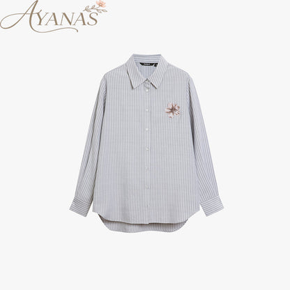 AYANAS Women's Shirt with Hand-Painted Floral Print and Stripes