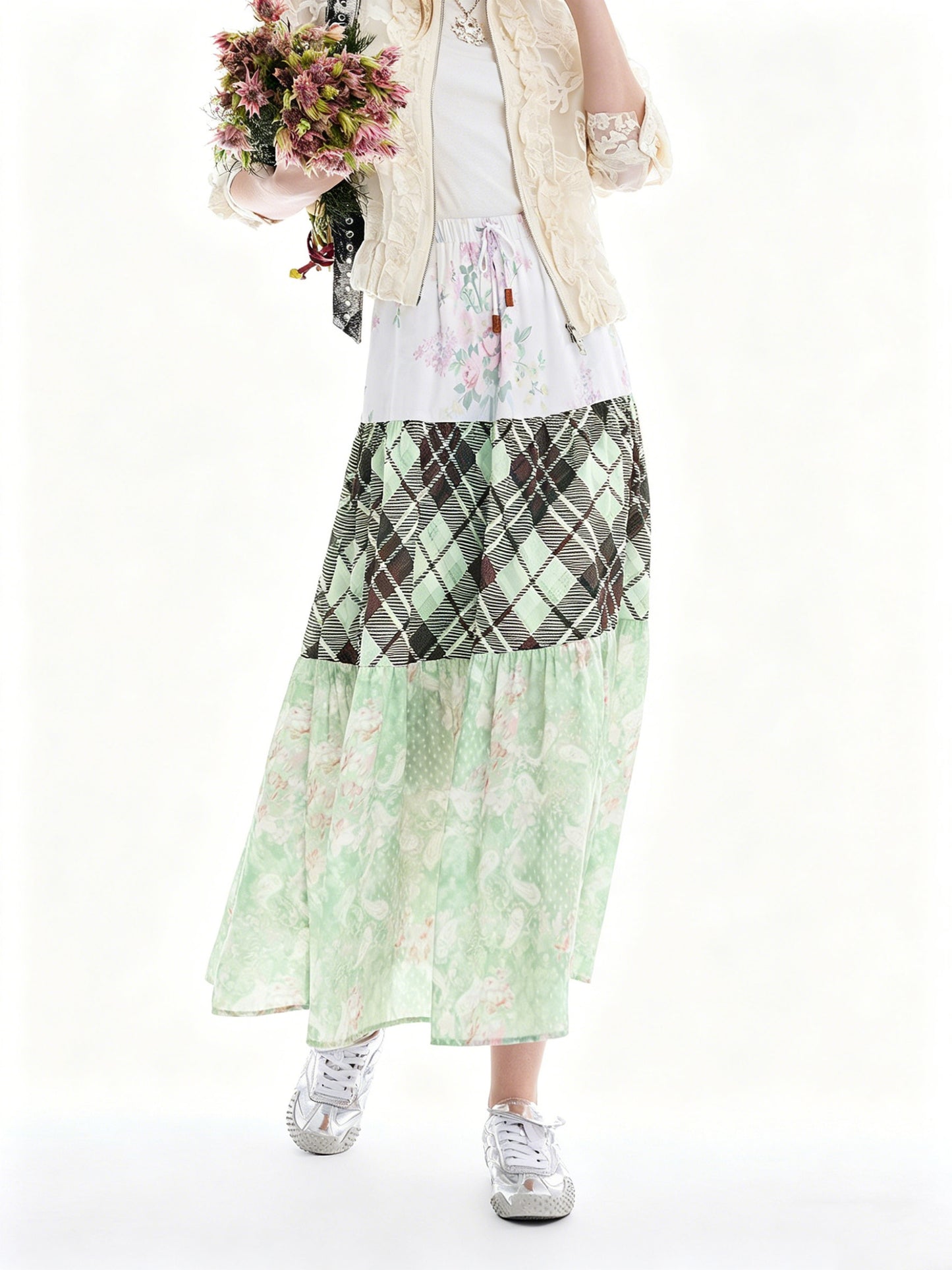 AYANAS Printed patchwork tiered skirt – women’s skirt