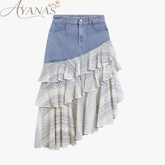 AYANAS Women’s denim patchwork floral skirt