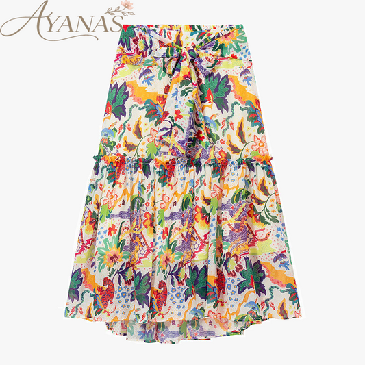 AYANAS Bohemian-style animal print tie-front pleated skirt