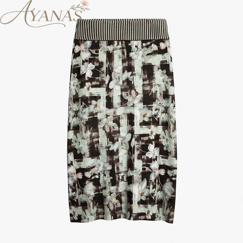 AYANAS Floral Check Print Flare Midi Skirt