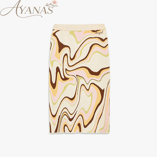 AYANAS Striped Jacquard Stretch Straight-Cut Midi Skirt