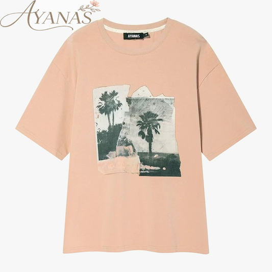 AYANAS T-Shirt with Coconut Tree Print and Embroidery