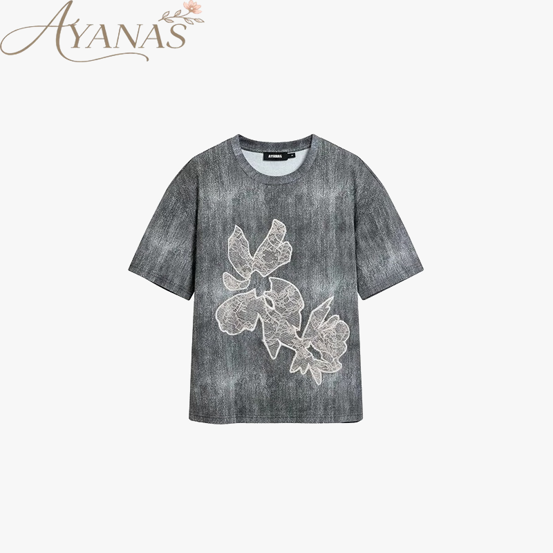 AYANAS T-shirt with black mottled lace print