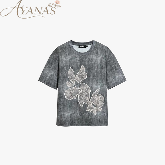 AYANAS T-shirt with black mottled lace print