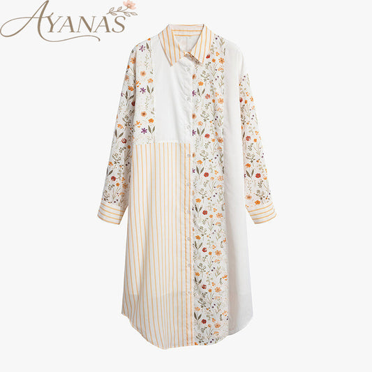AYANAS Printed Patchwork Striped Collared Shirt Dress