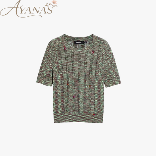 AYANAS  Crew-Neck Short-Sleeve Knit Top