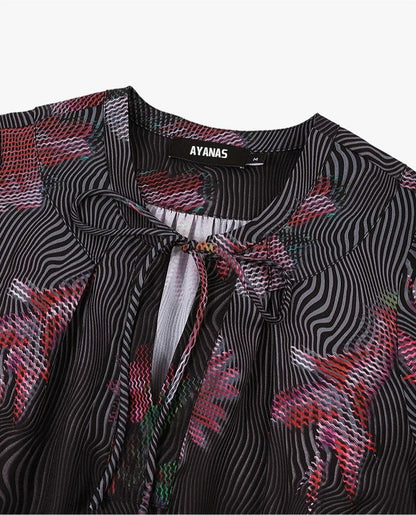 AYANAS Floral Black Wavy Print Dress