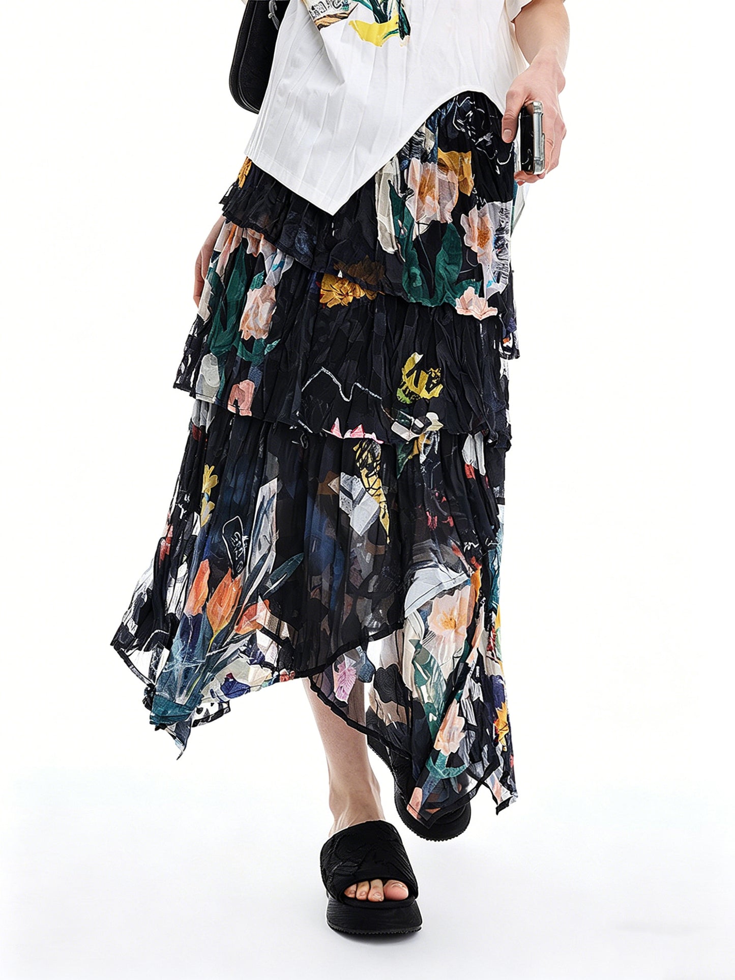 AYANAS Women’s floral print gathered elasticated waist skirt