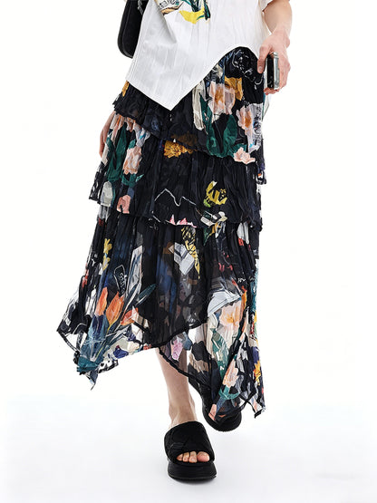 AYANAS Women’s floral print gathered elasticated waist skirt