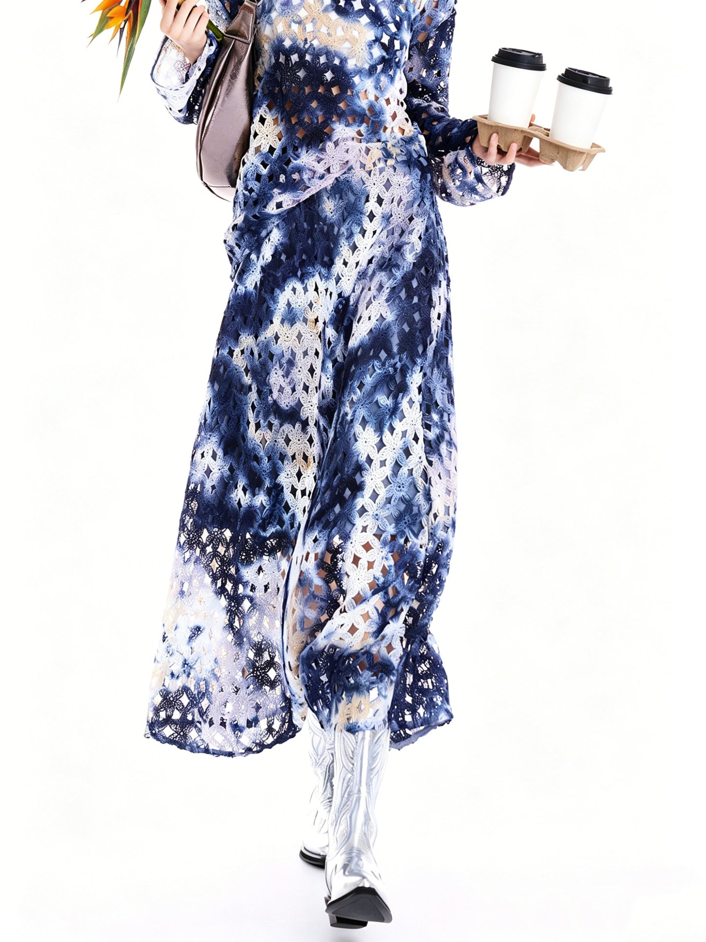 AYANAS Hand-Dyed Blue Gradient Midi Skirt