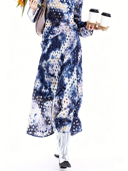 AYANAS Hand-Dyed Blue Gradient Midi Skirt
