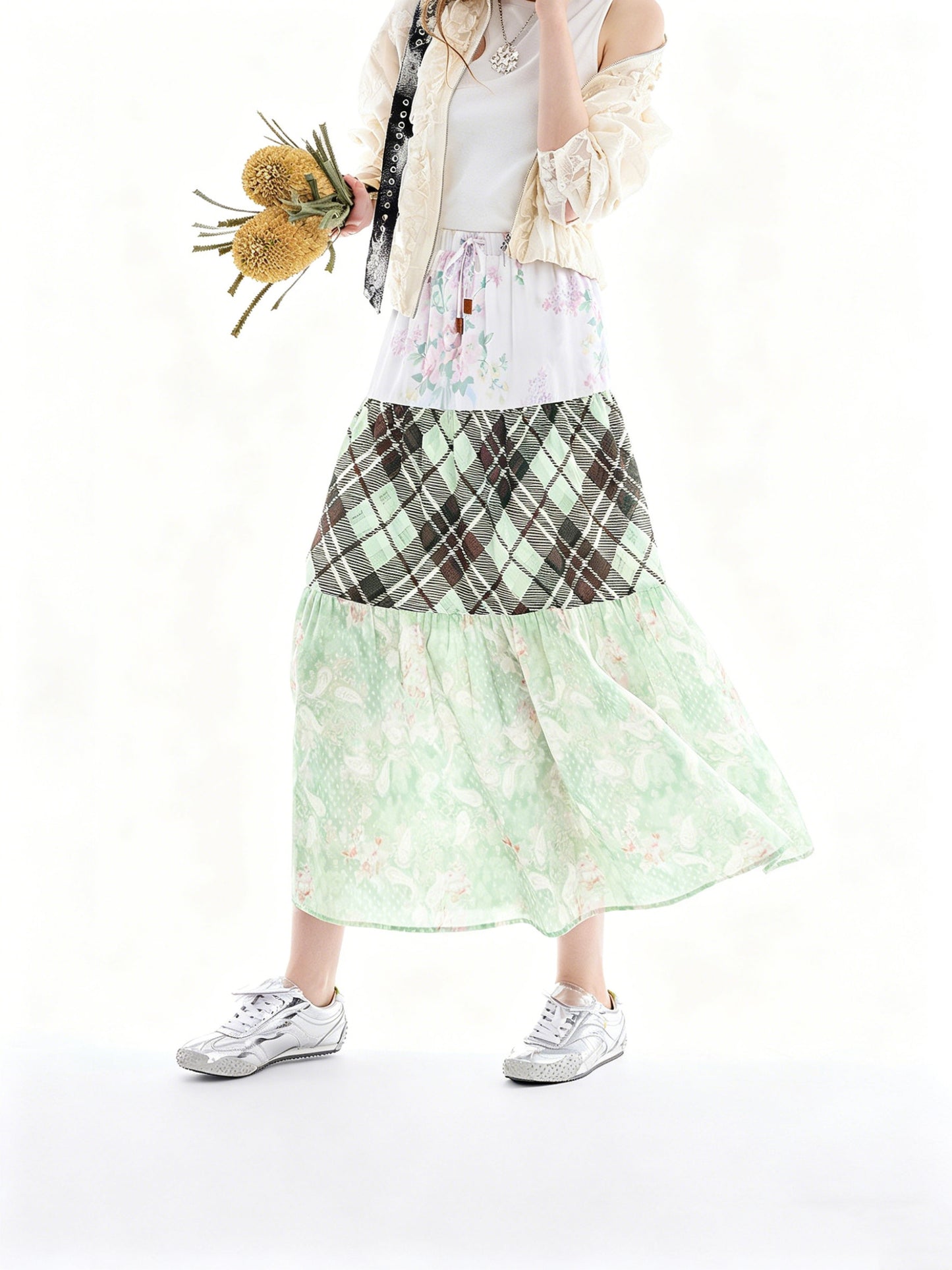 AYANAS Printed patchwork tiered skirt – women’s skirt