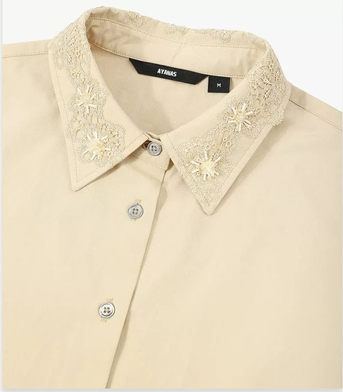 AYANAS Women's khaki shirt with beaded collar