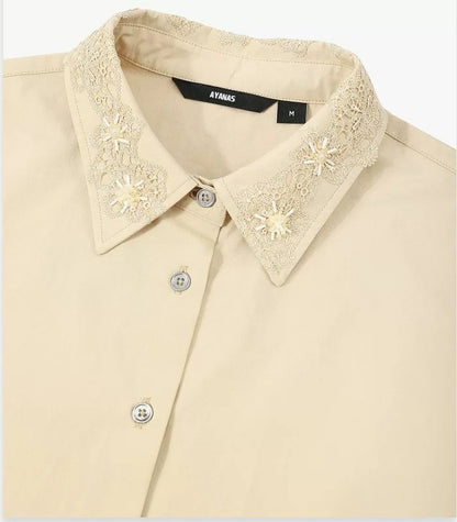 AYANAS Women's khaki shirt with beaded collar