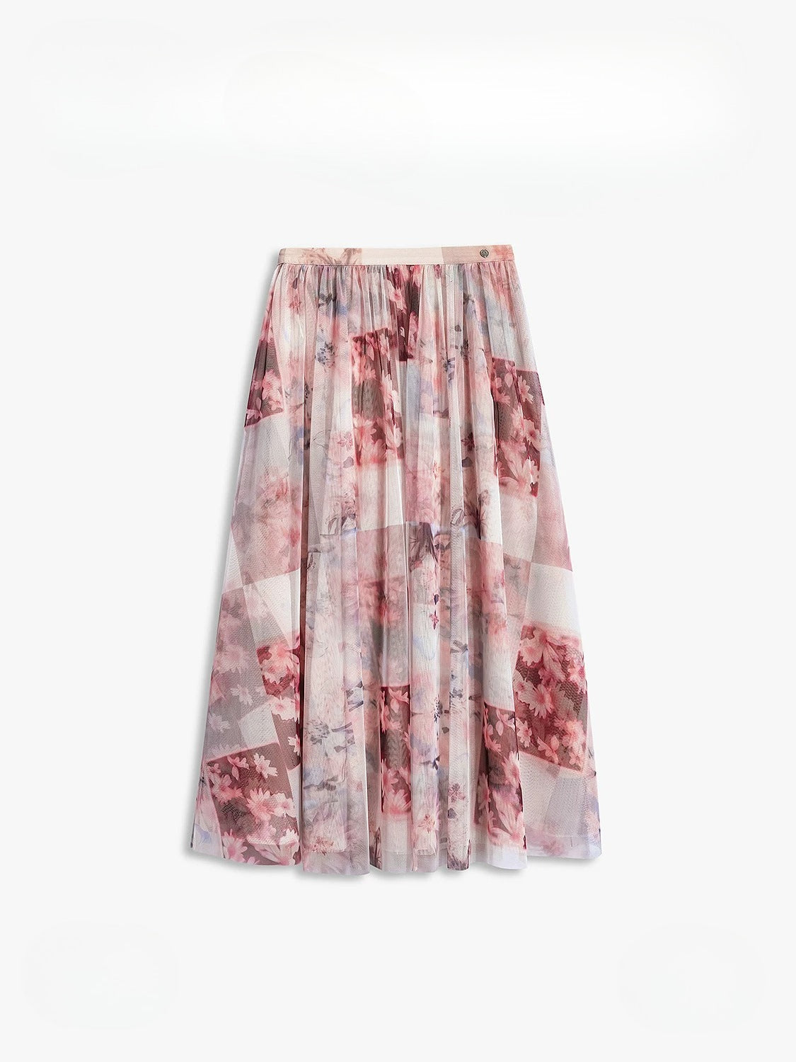 AYANAS Pink Floral-Print Layered Tulle Midi Skirt