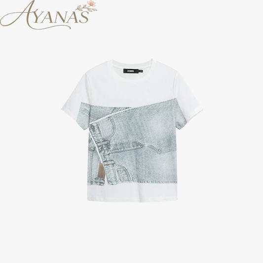 AYANAS Short-Sleeve T-Shirt with Denim Print
