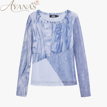 AYANAS T-shirt with floral rose print and lace panels