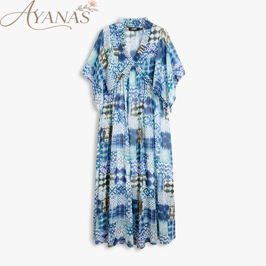 AYANAS Multi-coloured printed chiffon V-neck maxi dress for women
