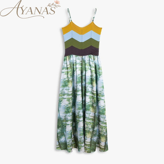 AYANAS Striped knitted patchwork print dress for women
