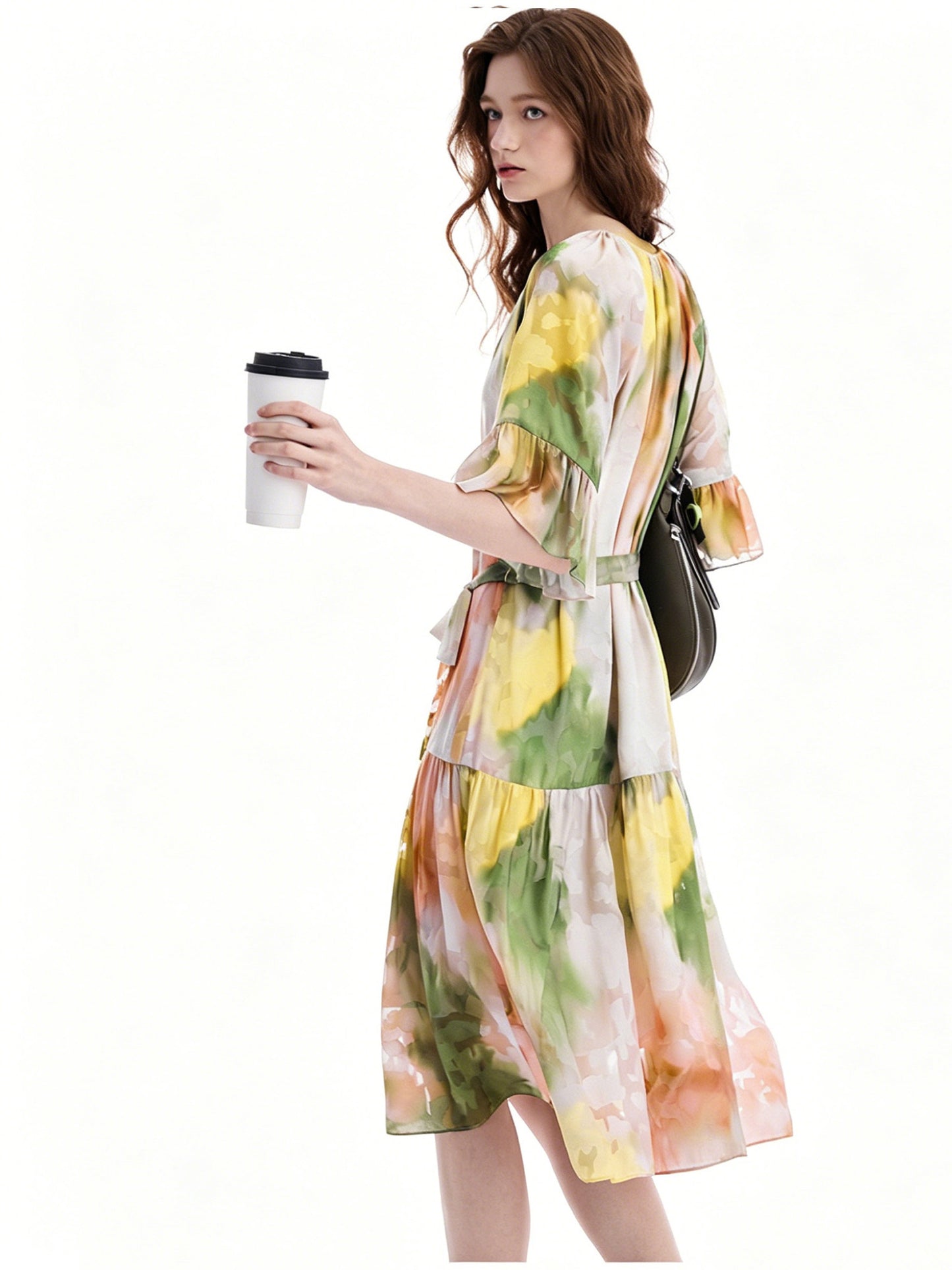 AYANAS Loose-fitting, multicolored ombre-print short-sleeve dress for women