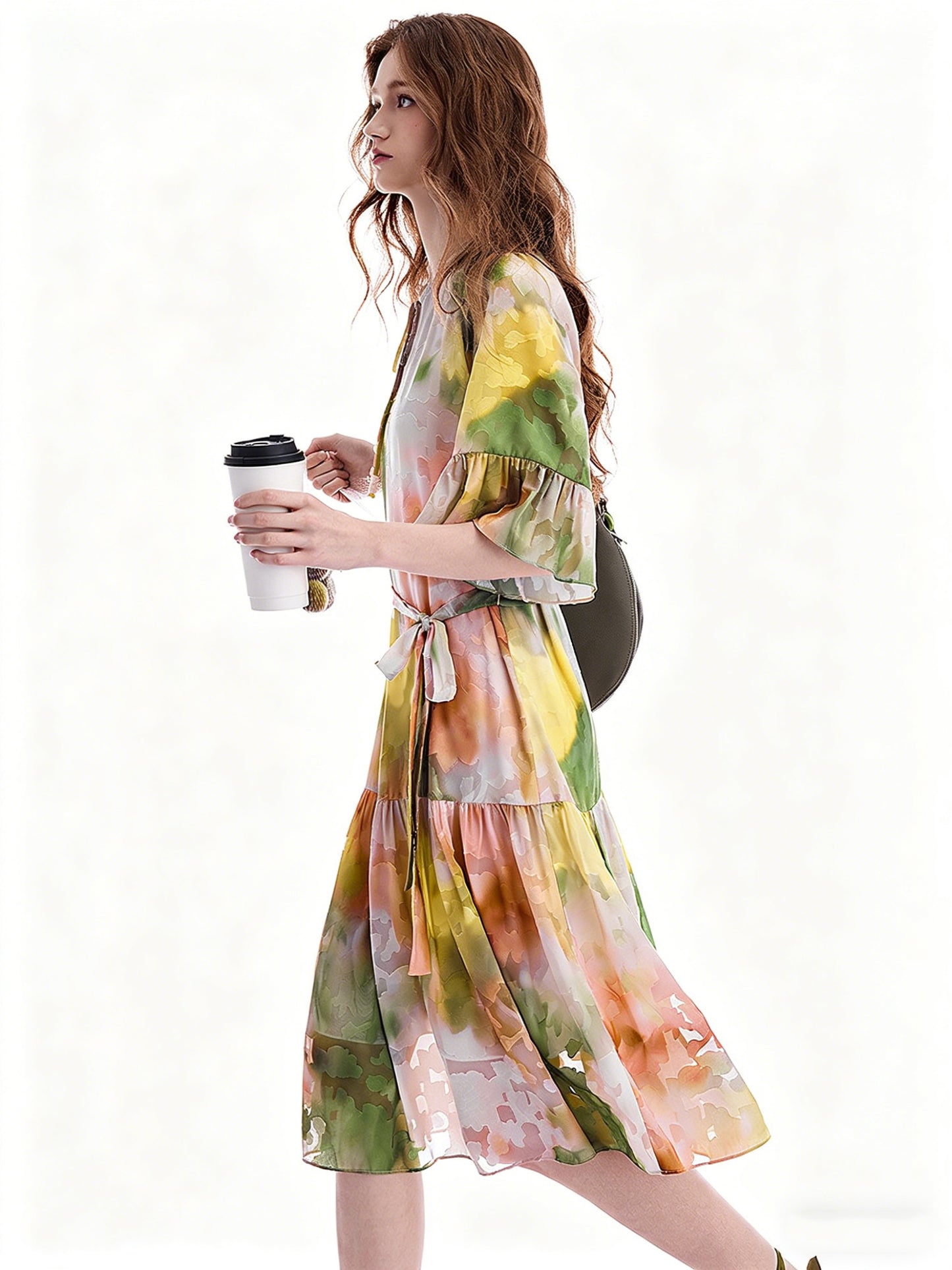 AYANAS Loose-fitting, multicolored ombre-print short-sleeve dress for women