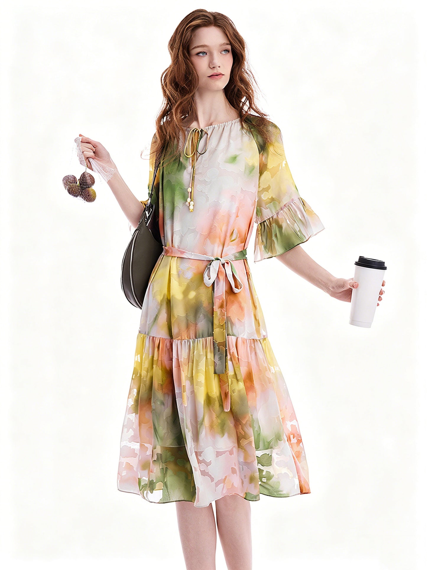 AYANAS Loose-fitting, multicolored ombre-print short-sleeve dress for women