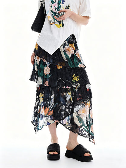 AYANAS Women’s floral print gathered elasticated waist skirt