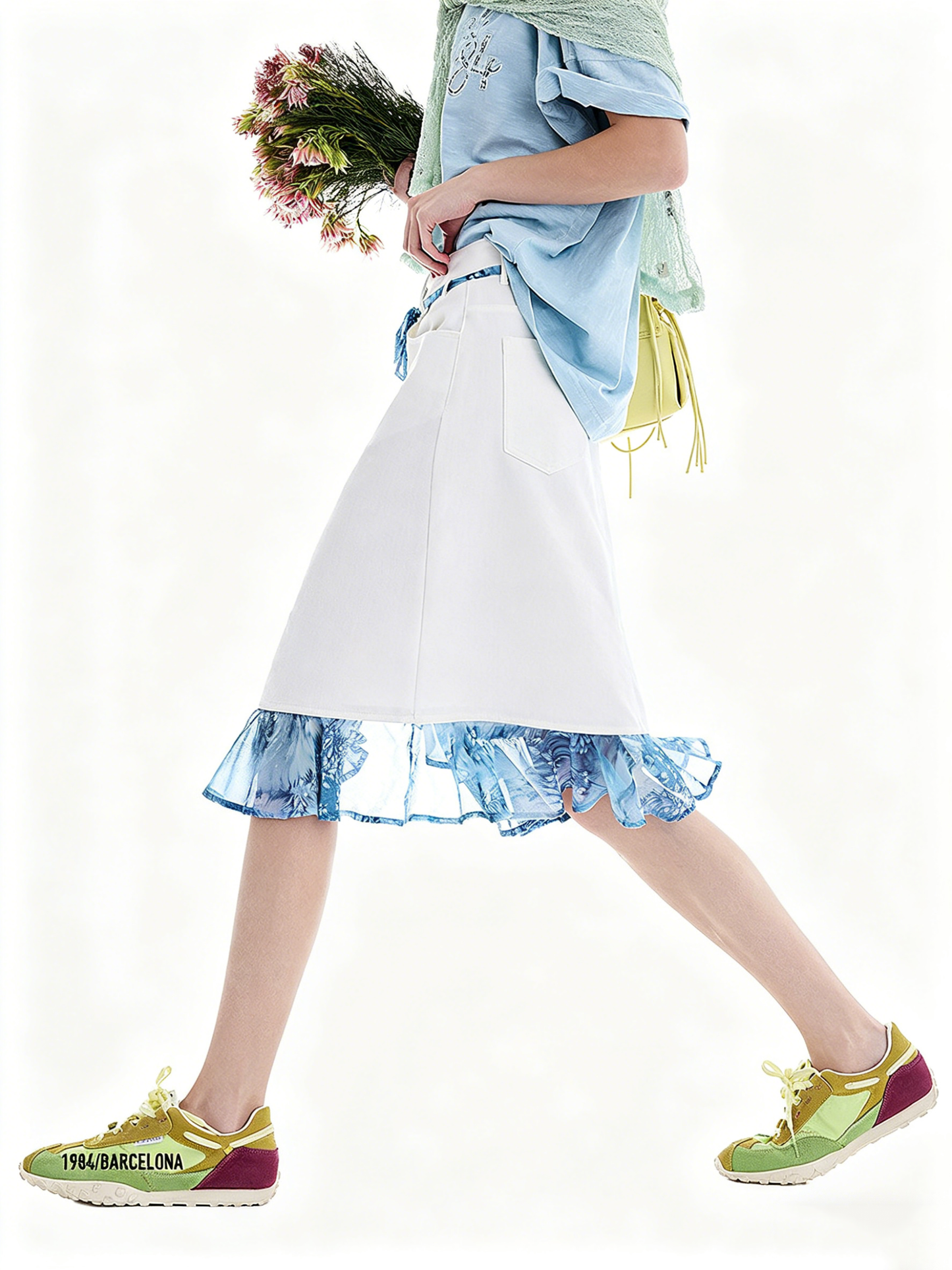 AYANAS Two-piece-style tie-dye print patchwork midi skirt