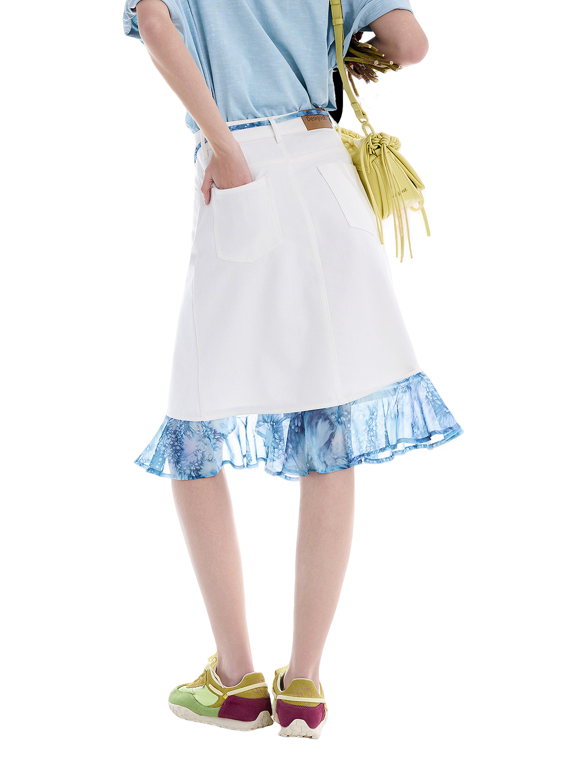 AYANAS Two-piece-style tie-dye print patchwork midi skirt