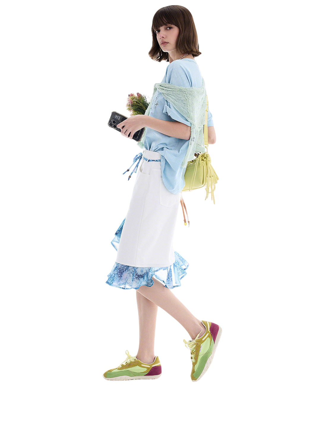 AYANAS Two-piece-style tie-dye print patchwork midi skirt