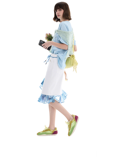 AYANAS Two-piece-style tie-dye print patchwork midi skirt