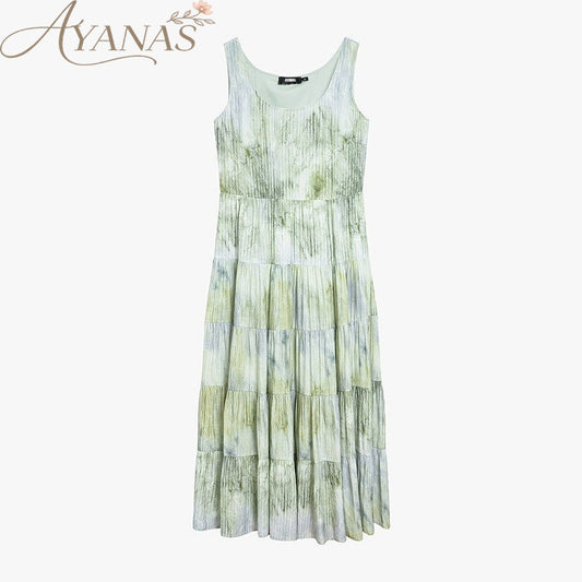 AYANAS Green gradient mottled print pinafore dress