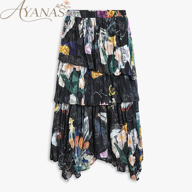 AYANAS Women’s floral print gathered elasticated waist skirt