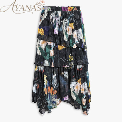 AYANAS Women’s floral print gathered elasticated waist skirt