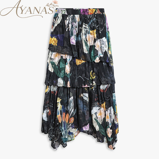 AYANAS Women’s floral print gathered elasticated waist skirt