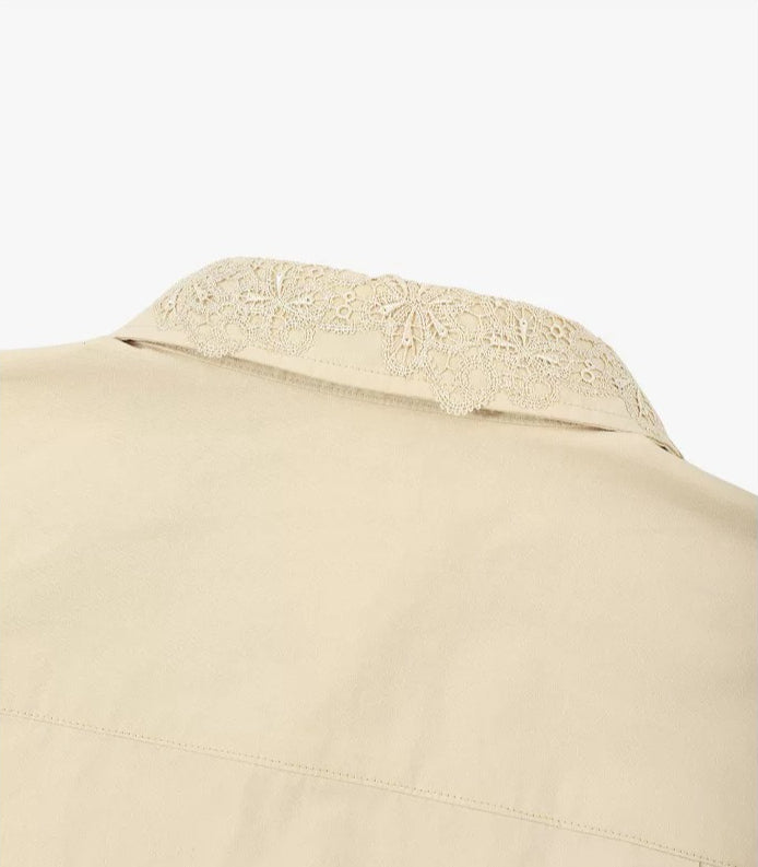 AYANAS Women's khaki shirt with beaded collar