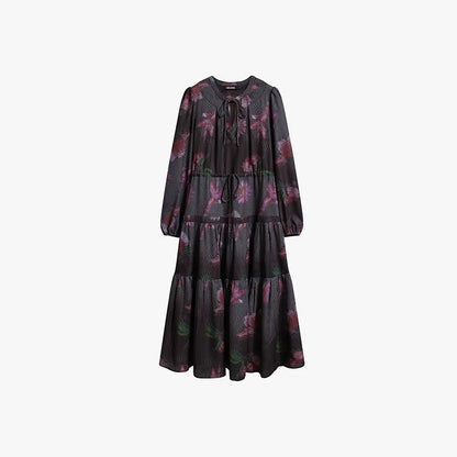 AYANAS Floral Black Wavy Print Dress