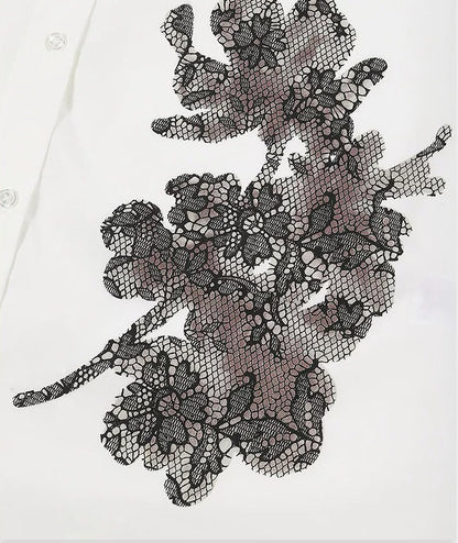 AYANAS  patchwork lace-print long-sleeve women's shirt