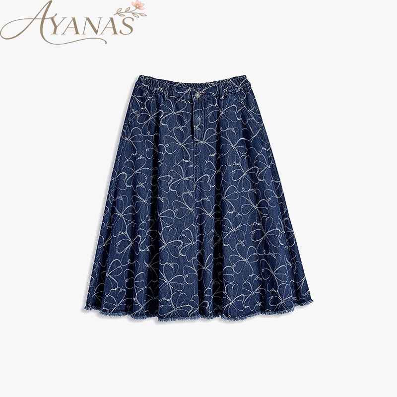 AYANAS Denim A-line knee-length skirt for women